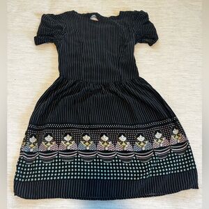Antix Pinstripe Puff Sleeve Dress with Storybook Border Print
